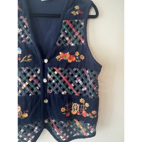 CASCADE BLUES Corduroy Vest Womens Medium Woven Lattice Harvest Embroidered - Picture 3 of 8